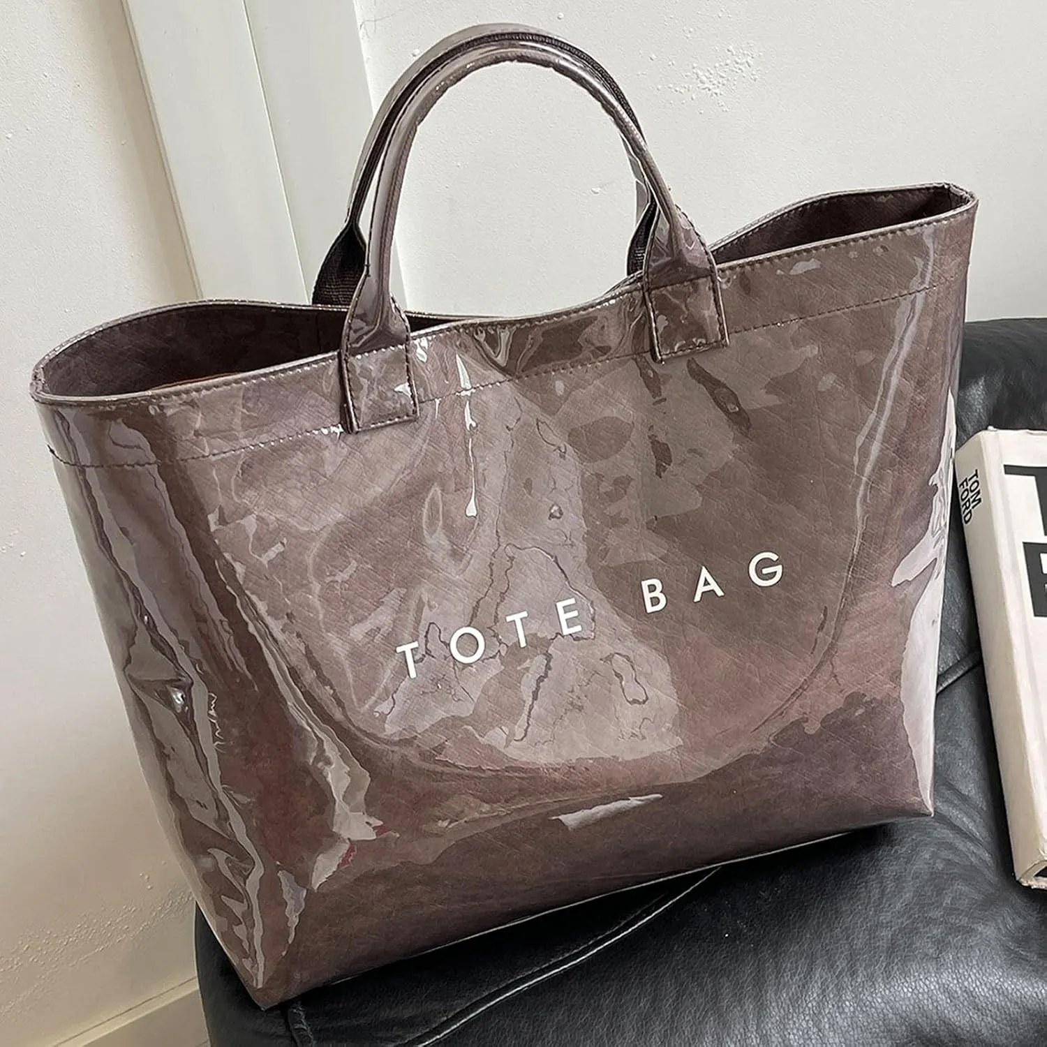 Handbag for Women Large Kraft Paper Letters Print Tote Bag Carry All Bag Top Handle Clear Hobo PVC Women's Tote Bag