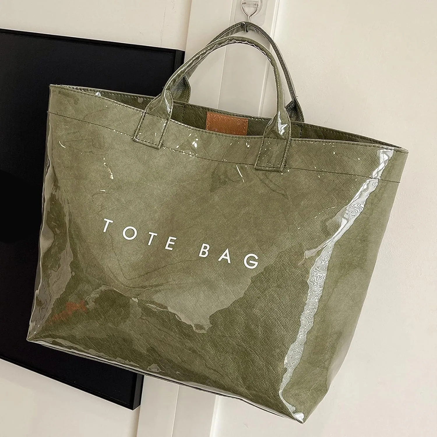 Handbag for Women Large Kraft Paper Letters Print Tote Bag Carry All Bag Top Handle Clear Hobo PVC Women's Tote Bag