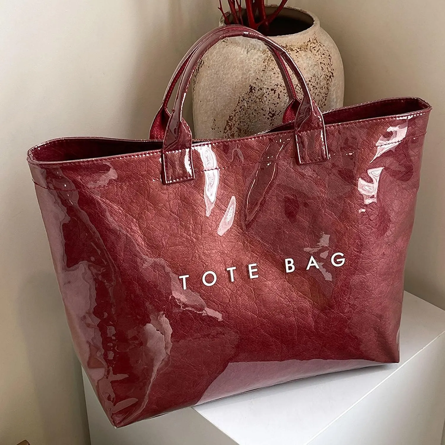 Handbag for Women Large Kraft Paper Letters Print Tote Bag Carry All Bag Top Handle Clear Hobo PVC Women's Tote Bag