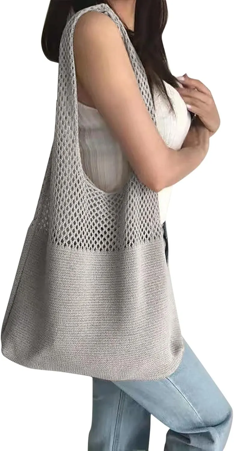 Handbag Under the Arm Purses Women's Spring/Summer Portable Retro Hollow Knitted Handheld One Shoulder Vest Bag