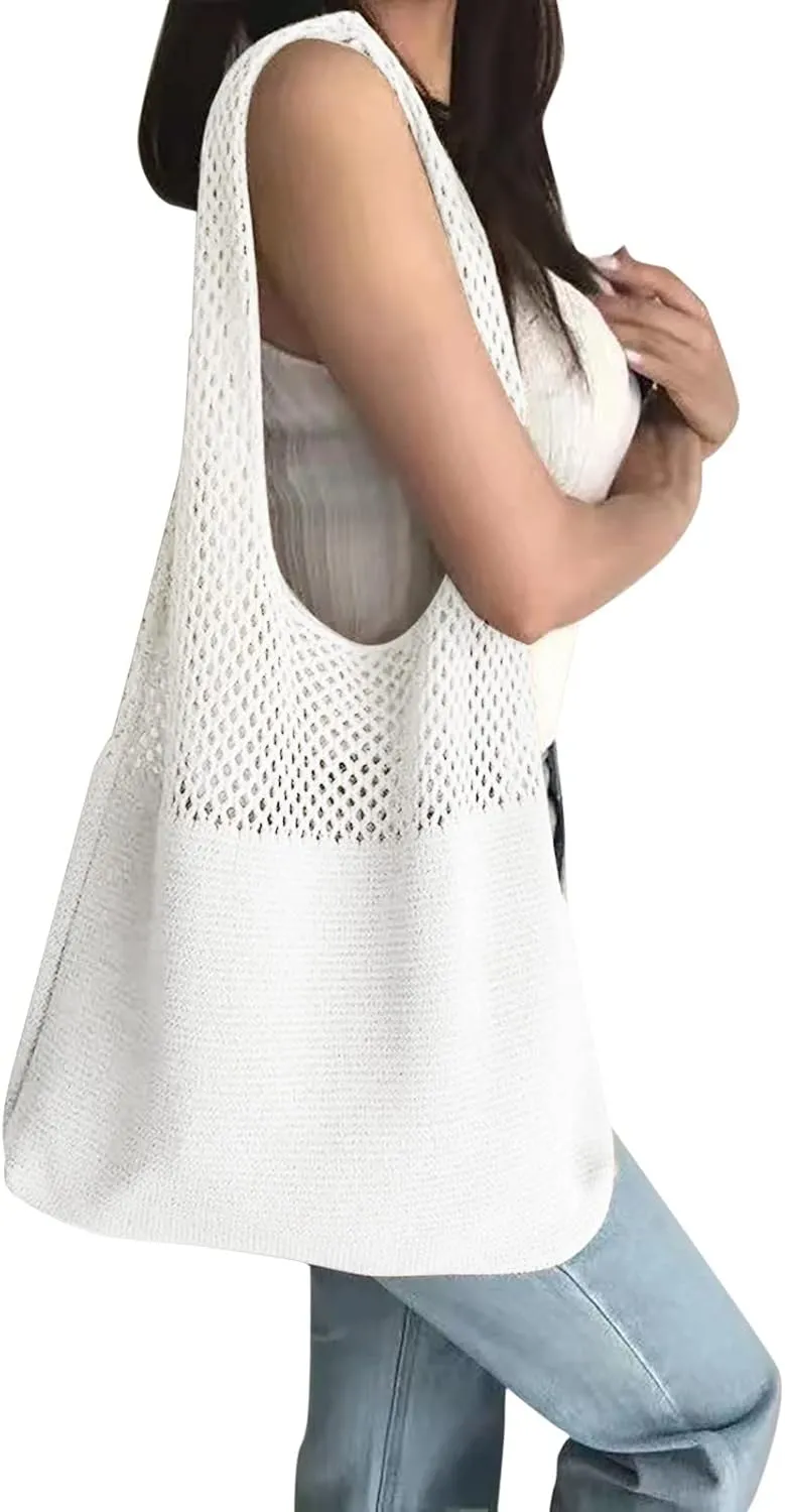 Handbag Under the Arm Purses Women's Spring/Summer Portable Retro Hollow Knitted Handheld One Shoulder Vest Bag