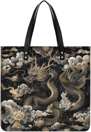 Handbags for WomenBlack Chinese DragonTrendy Vegan Leather Hobo Handbags,Women's Soft Bucket Bag For Women - Ladies Handbags For Work, Travel, Casual Use,Birthday Gifts