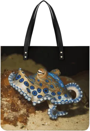 Handbags for WomenBlue Ring OctopusTrendy Vegan Leather Hobo Handbags,Women's Soft Bucket Bag For Women - Ladies Handbags For Work, Travel, Casual Use,Birthday Gifts