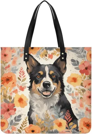 Handbags for WomenCattle Dog FloralsTrendy Vegan Leather Hobo Handbags,Women's Soft Bucket Bag For Women - Ladies Handbags For Work, Travel, Casual Use,Birthday Gifts
