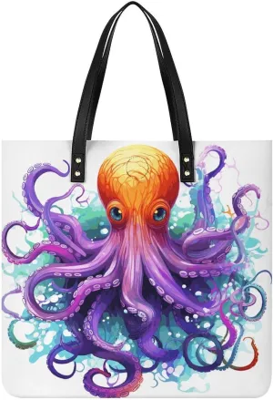Handbags for WomenColorful OctopusTrendy Vegan Leather Hobo Handbags,Women's Soft Bucket Bag For Women - Ladies Handbags For Work, Travel, Casual Use,Birthday Gifts
