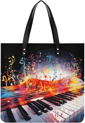 Handbags for WomenColorful Piano Keyboard Music NoteTrendy Vegan Leather Hobo Handbags,Women's Soft Bucket Bag For Women - Ladies Handbags For Work, Travel, Casual Use,Birthday Gifts