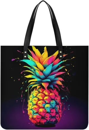 Handbags for WomenColorful PineappleTrendy Vegan Leather Hobo Handbags,Women's Soft Bucket Bag For Women - Ladies Handbags For Work, Travel, Casual Use,Birthday Gifts