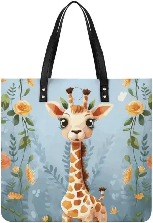 Handbags for WomenCute Giraffe FlowersTrendy Vegan Leather Hobo Handbags,Women's Soft Bucket Bag For Women - Ladies Handbags For Work, Travel, Casual Use,Birthday Gifts