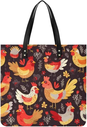 Handbags for WomenCute Rooster ChickensTrendy Vegan Leather Hobo Handbags,Women's Soft Bucket Bag For Women - Ladies Handbags For Work, Travel, Casual Use,Birthday Gifts