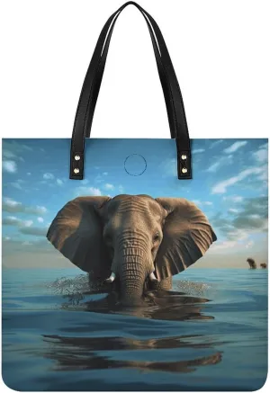 Handbags for WomenElephant Is Sitting in The WaterTrendy Vegan Leather Hobo Handbags,Women's Soft Bucket Bag For Women - Ladies Handbags For Work, Travel, Casual Use,Birthday Gifts
