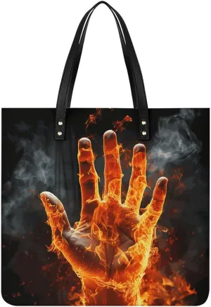 Handbags for WomenFire Flame HandTrendy Vegan Leather Hobo Handbags,Women's Soft Bucket Bag For Women - Ladies Handbags For Work, Travel, Casual Use,Birthday Gifts