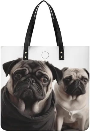 Handbags for WomenFunny Animal Pug DogTrendy Vegan Leather Hobo Handbags,Women's Soft Bucket Bag For Women - Ladies Handbags For Work, Travel, Casual Use,Birthday Gifts