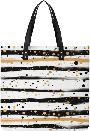 Handbags for WomenInk And Gold Dot StripesTrendy Vegan Leather Hobo Handbags,Women's Soft Bucket Bag For Women - Ladies Handbags For Work, Travel, Casual Use,Birthday Gifts