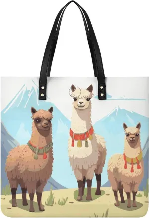 Handbags for WomenLlama And AlpacaTrendy Vegan Leather Hobo Handbags,Women's Soft Bucket Bag For Women - Ladies Handbags For Work, Travel, Casual Use,Birthday Gifts
