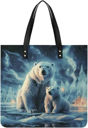 Handbags for WomenPolar Bears Northern LightsTrendy Vegan Leather Hobo Handbags,Women's Soft Bucket Bag For Women - Ladies Handbags For Work, Travel, Casual Use,Birthday Gifts