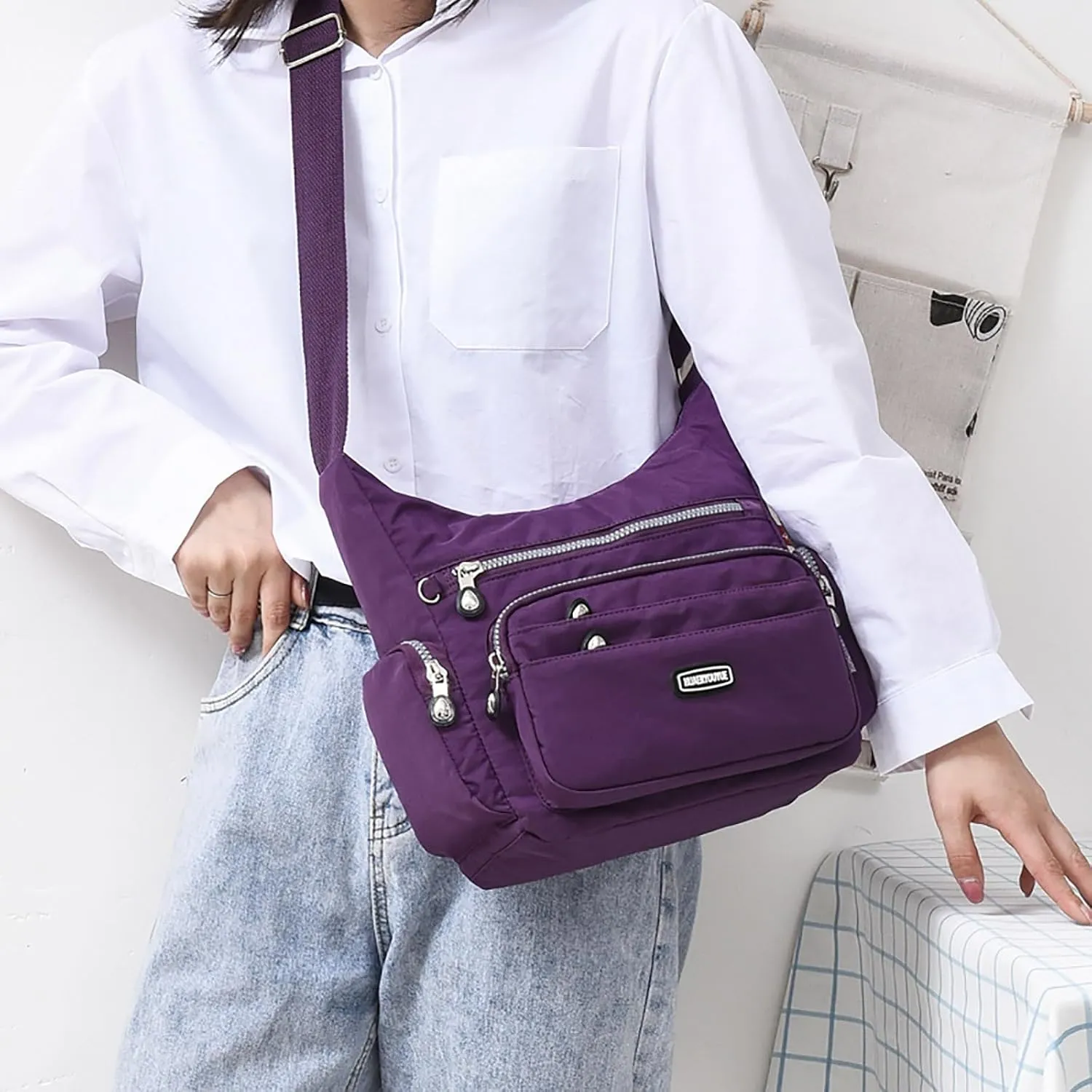 Handbags for Womens Capacity Nylon Zipper Tote Bag Satchel Bags Crossbody Casual Travel Messenger Bags Casual Lightweight