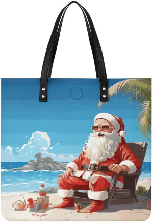 Handbags for WomenSanta Claus at BeachTrendy Vegan Leather Hobo Handbags,Women's Soft Bucket Bag For Women - Ladies Handbags For Work, Travel, Casual Use,Birthday Gifts