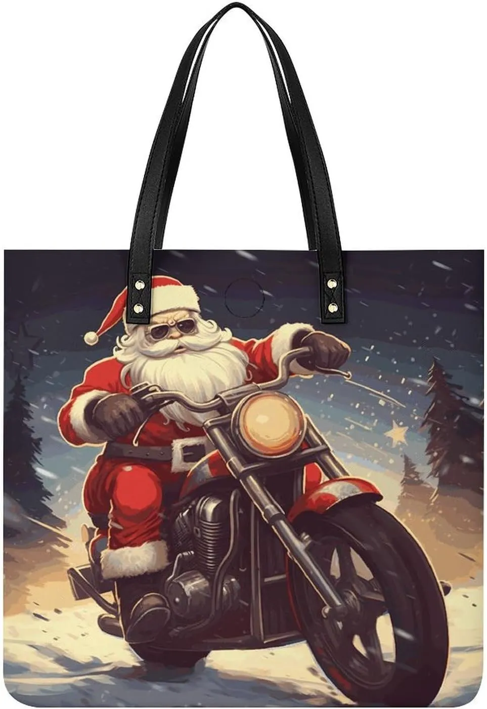 Handbags for WomenSanta Claus Biker RidingTrendy Vegan Leather Hobo Handbags,Women's Soft Bucket Bag For Women - Ladies Handbags For Work, Travel, Casual Use,Birthday Gifts