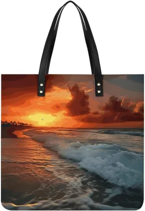 Handbags for WomenThe Beach SunsetTrendy Vegan Leather Hobo Handbags,Women's Soft Bucket Bag For Women - Ladies Handbags For Work, Travel, Casual Use,Birthday Gifts