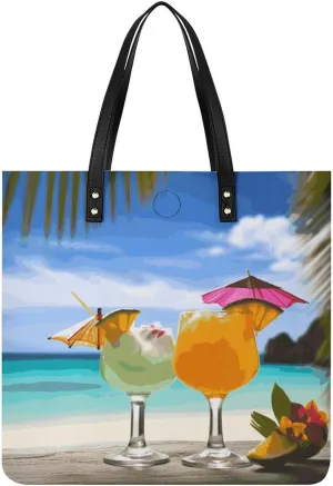 Handbags for WomenTropical Beach DrinkTrendy Vegan Leather Hobo Handbags,Women's Soft Bucket Bag For Women - Ladies Handbags For Work, Travel, Casual Use,Birthday Gifts