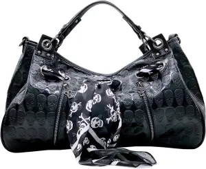 Hobo Shoulder Bag for Women Skull Handbag Top-handle Satchels with Punk scarf
