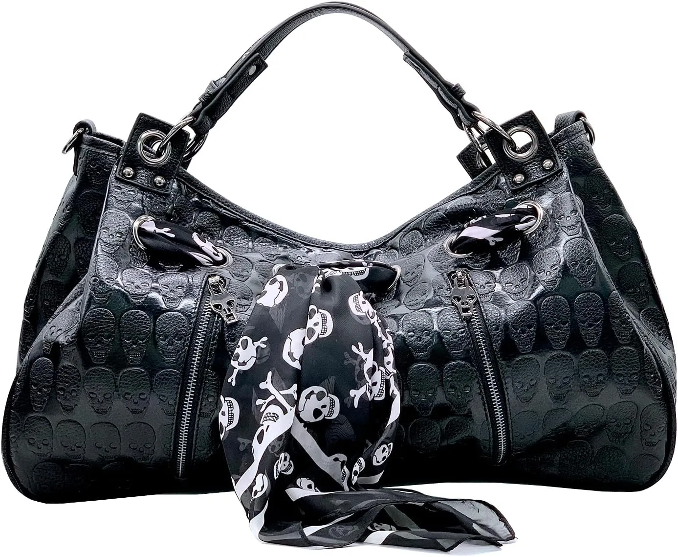 Hobo Shoulder Bag for Women Skull Handbag Top-handle Satchels with Punk scarf