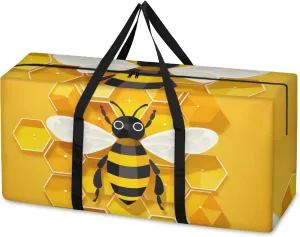 Honey Bee Extra Large Moving Bags Heavy Duty Storage Bags Abstract Bee Cloth Wrap Around Handles Double Zipper Reusable Convenient Foldable Storage Tote for Travel Camping Space Save