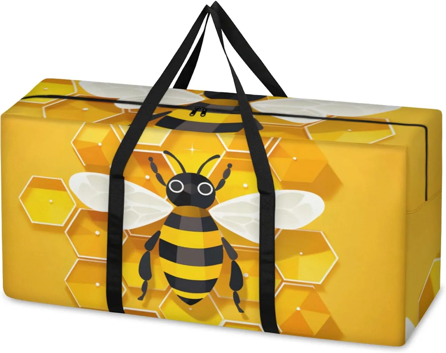 Honey Bee Extra Large Moving Bags Heavy Duty Storage Bags Abstract Bee Cloth Wrap Around Handles Double Zipper Reusable Convenient Foldable Storage Tote for Travel Camping Space Save