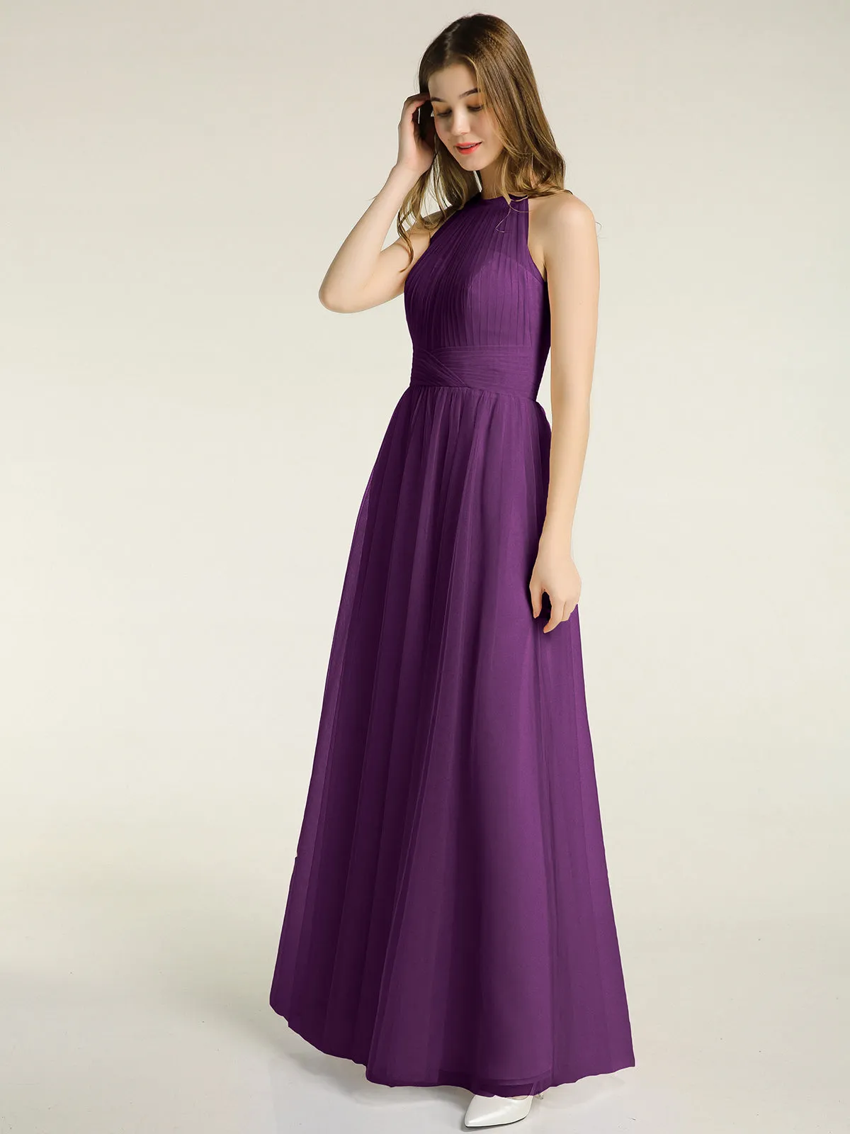 Illusion Neck Corss Waist Tulle Dresses-Grape Plus Size