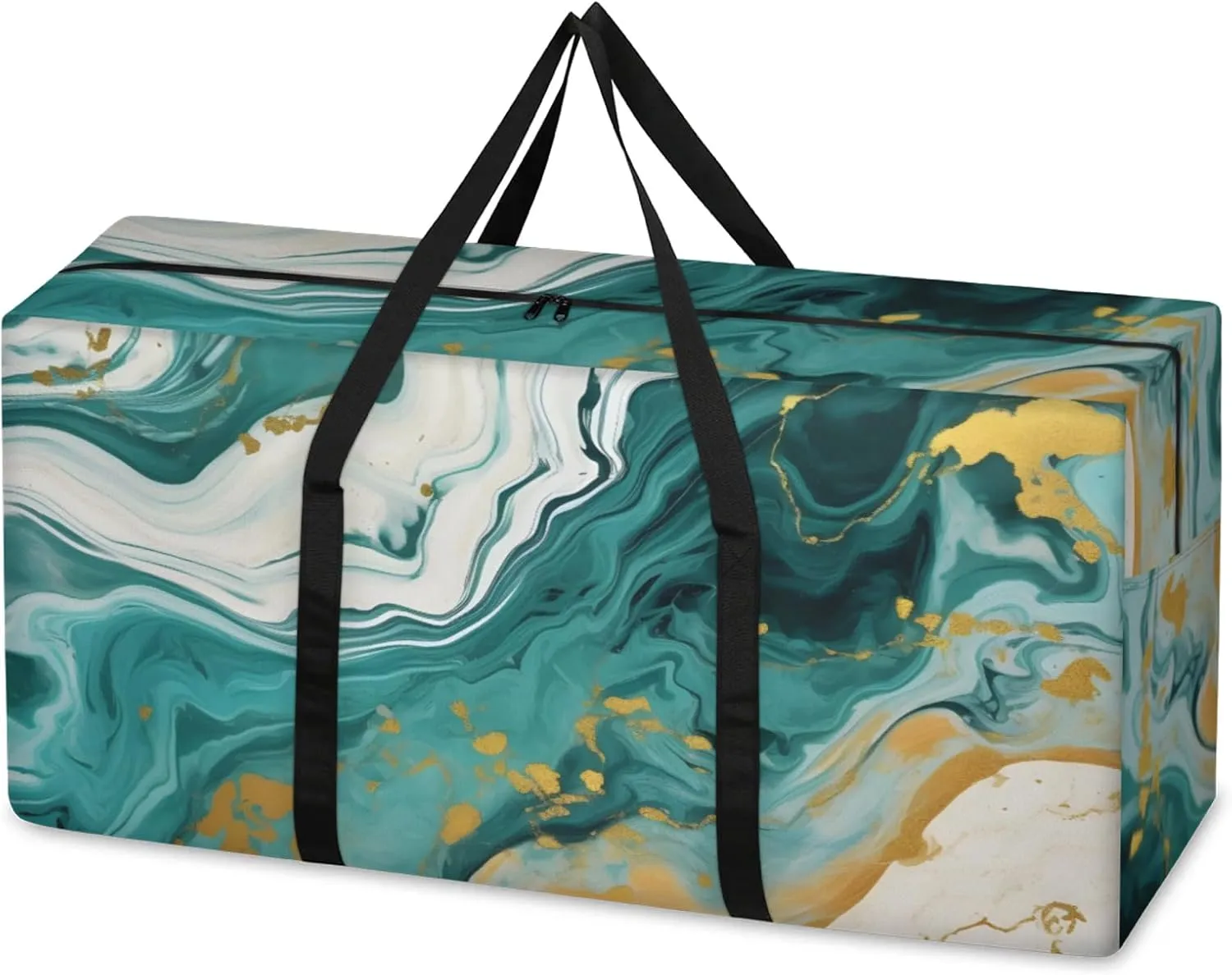 Indigo Blue Marble Extra Large Moving Bags Heavy Duty Storage Bags Artistic Marble Cloth Wrap Around Handles Double Zipper Reusable Convenient Foldable Storage Tote for Travel Camping Space Save