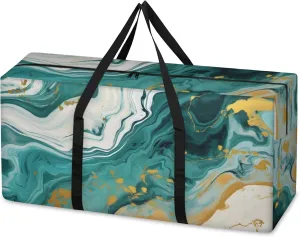 Indigo Blue Marble Extra Large Moving Bags Heavy Duty Storage Bags Artistic Marble Cloth Wrap Around Handles Double Zipper Reusable Convenient Foldable Storage Tote for Travel Camping Space Save