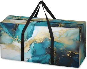 Indigo Blue Marble Extra Large Moving Bags Heavy Duty Storage Bags Fantastic Marble Cloth Wrap Around Handles Double Zipper Reusable Convenient Foldable Storage Tote for Travel Camping Space Save