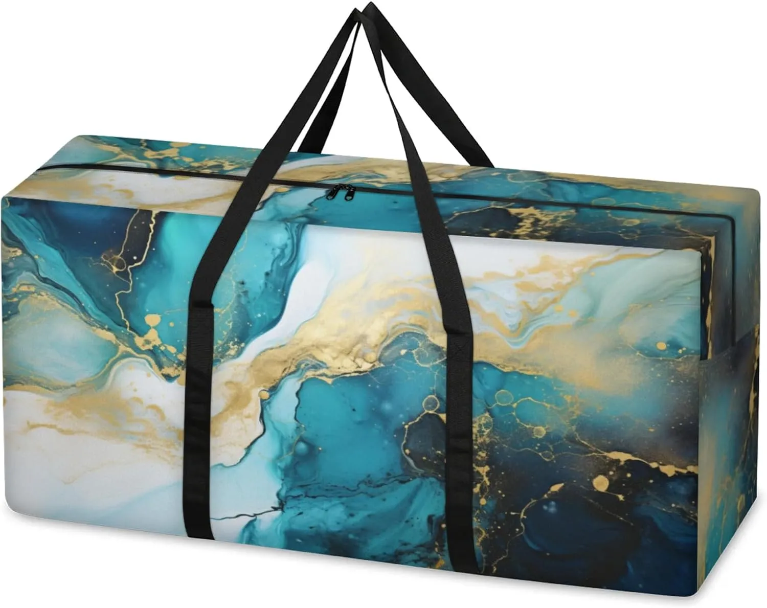 Indigo Blue Marble Extra Large Moving Bags Heavy Duty Storage Bags Fantastic Marble Cloth Wrap Around Handles Double Zipper Reusable Convenient Foldable Storage Tote for Travel Camping Space Save