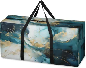 Indigo Blue Marble Extra Large Moving Bags Heavy Duty Storage Bags Retro Marble Cloth Wrap Around Handles Double Zipper Reusable Convenient Foldable Storage Tote for Travel Camping Space Save