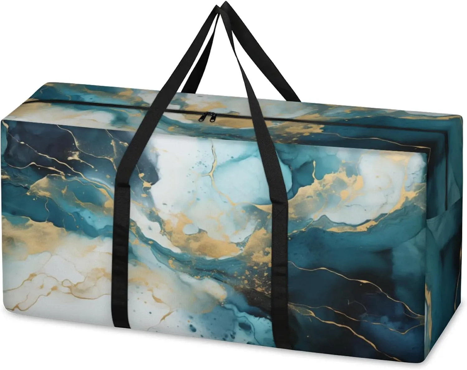 Indigo Blue Marble Extra Large Moving Bags Heavy Duty Storage Bags Retro Marble Cloth Wrap Around Handles Double Zipper Reusable Convenient Foldable Storage Tote for Travel Camping Space Save