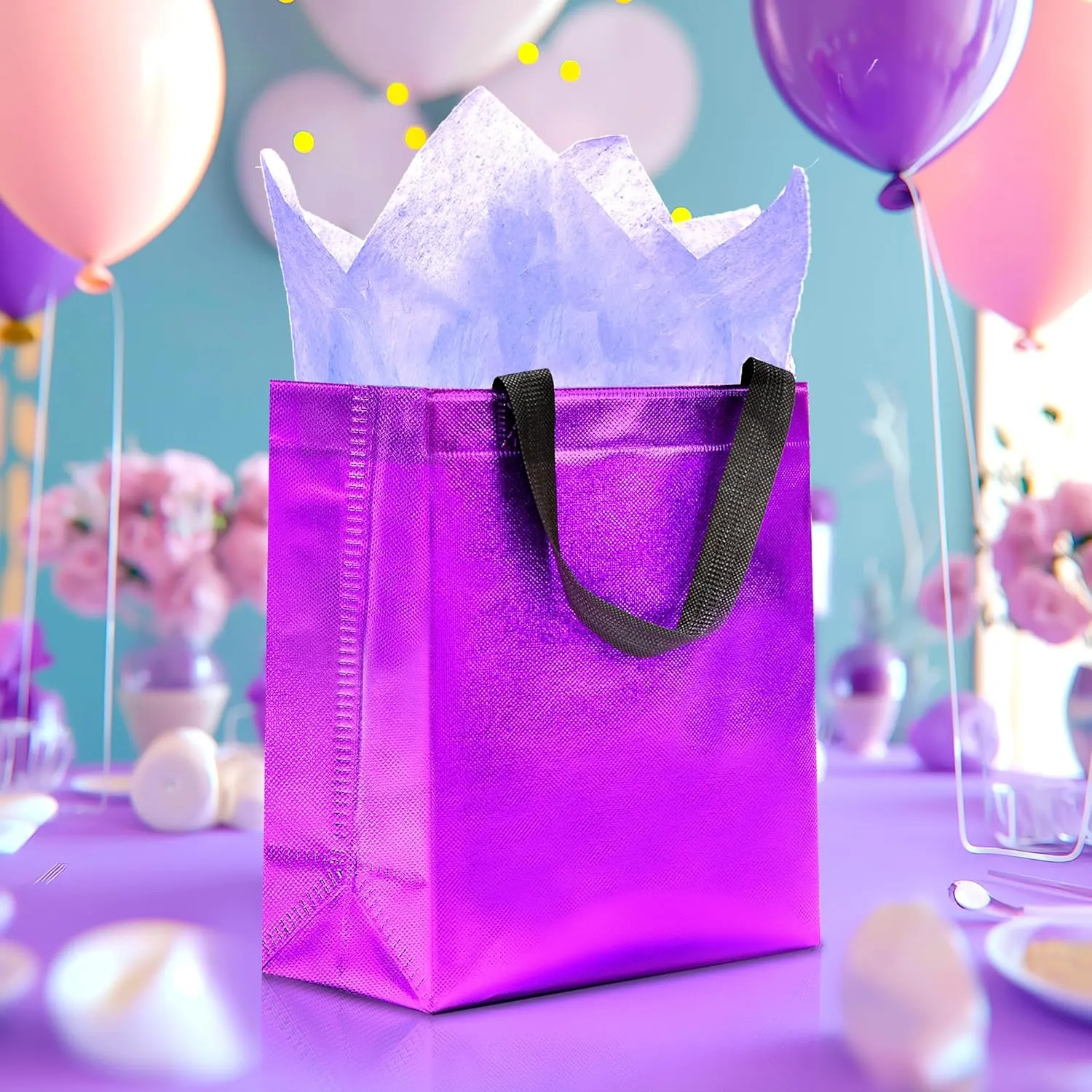 KeerxunBag 12pcs Reusable Gift BagsIncludes Tissue Paper Gift bag with handle Birthdays Parties Holidays Weddings Medium 10x4x8in purple Gift Bags