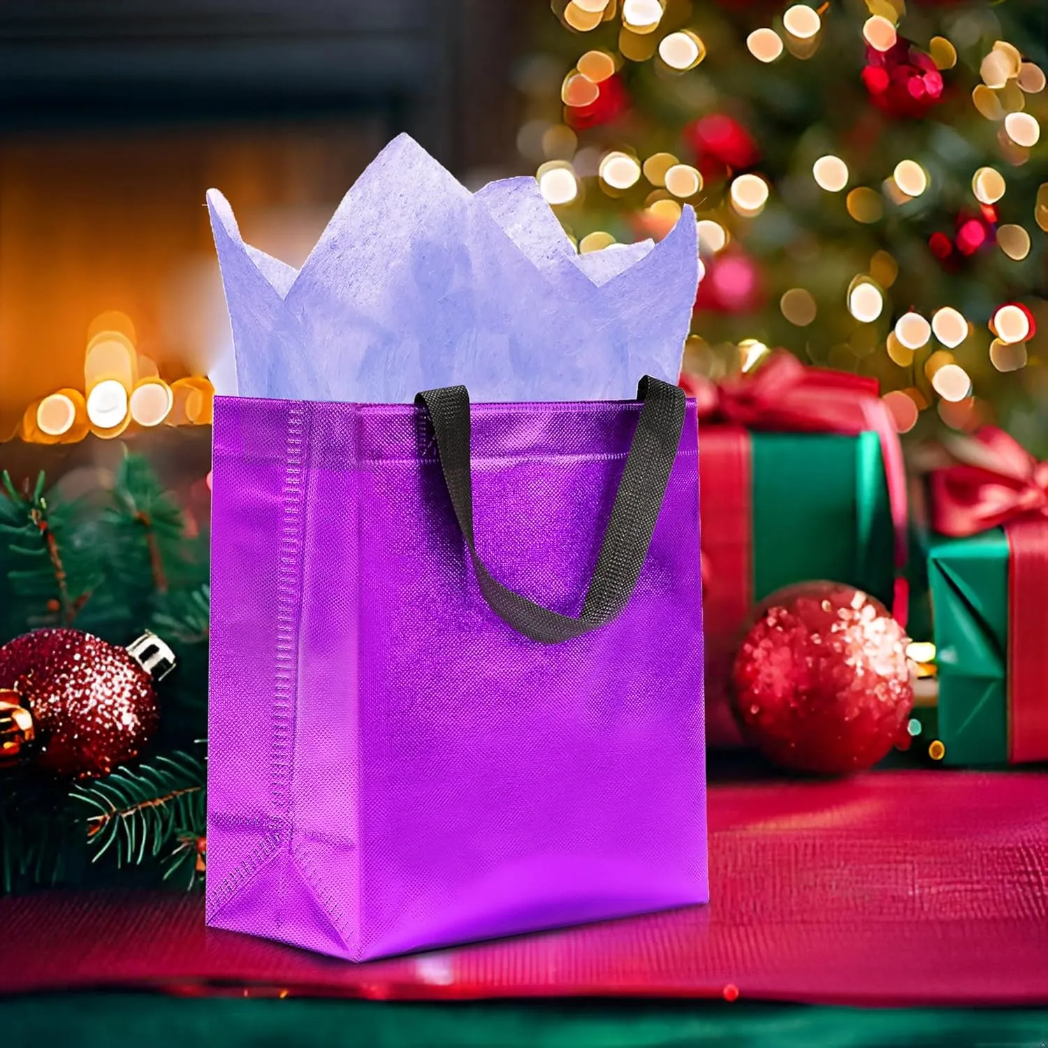 KeerxunBag 12pcs Reusable Gift BagsIncludes Tissue Paper Gift bag with handle Birthdays Parties Holidays Weddings Medium 10x4x8in purple Gift Bags