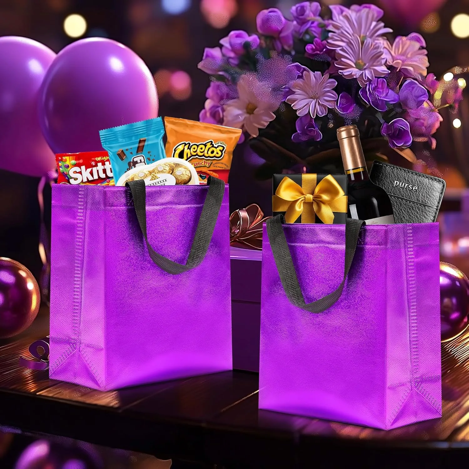KeerxunBag 12pcs Reusable Gift BagsIncludes Tissue Paper Gift bag with handle Birthdays Parties Holidays Weddings Medium 10x4x8in purple Gift Bags