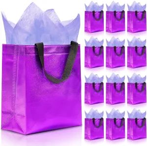 KeerxunBag 12pcs Reusable Gift BagsIncludes Tissue Paper Gift bag with handle Birthdays Parties Holidays Weddings Medium 10x4x8in purple Gift Bags