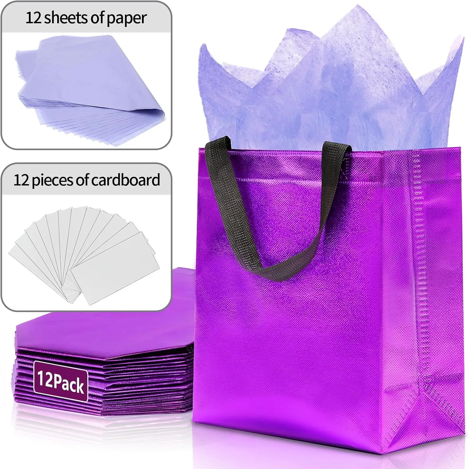 KeerxunBag 12pcs Reusable Gift BagsIncludes Tissue Paper Gift bag with handle Birthdays Parties Holidays Weddings Medium 10x4x8in purple Gift Bags