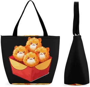 Kitten Nuggets Food Pun Cat Tote Bag for Women Reusable Beach Shoulder Bag Lightweight Grocery Bags Travel Handbag