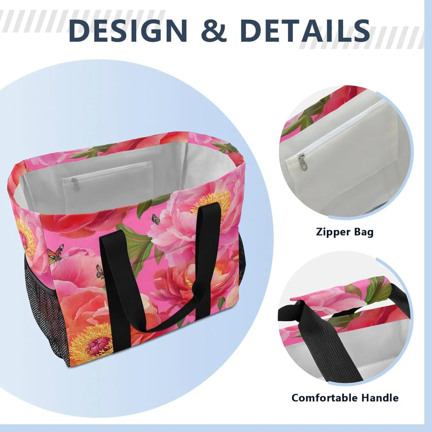 KLL Beach Totes Bags Canvas Collapsable With Pockets Laundry Bag Travel
