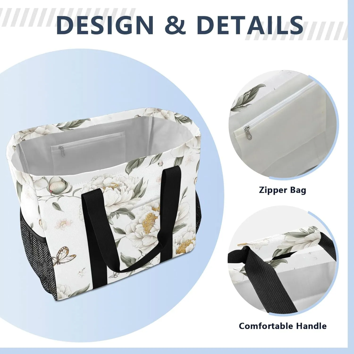 KLL Beach Totes Bags Canvas Collapsable With Pockets Laundry Bag Travel