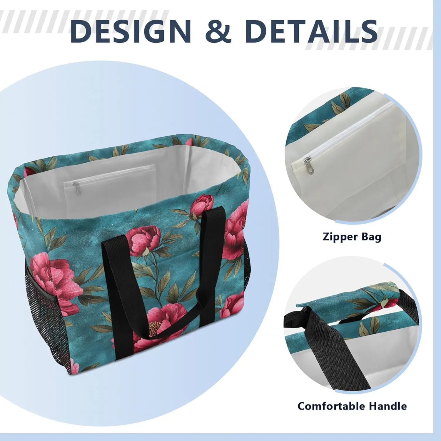 KLL Beach Totes Bags Canvas Collapsable With Pockets Laundry Bag Travel