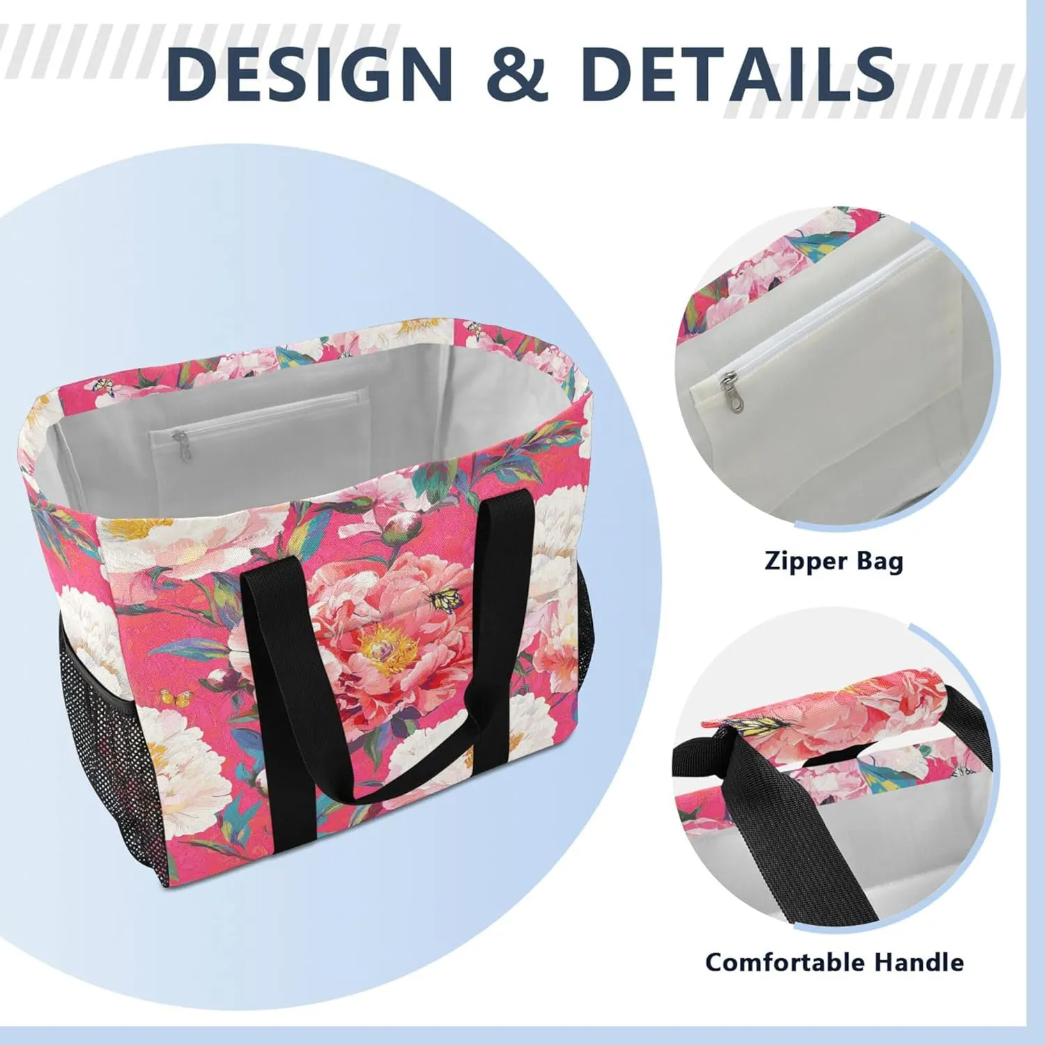 KLL Beach Totes Bags Canvas Collapsable With Pockets Laundry Bag Travel