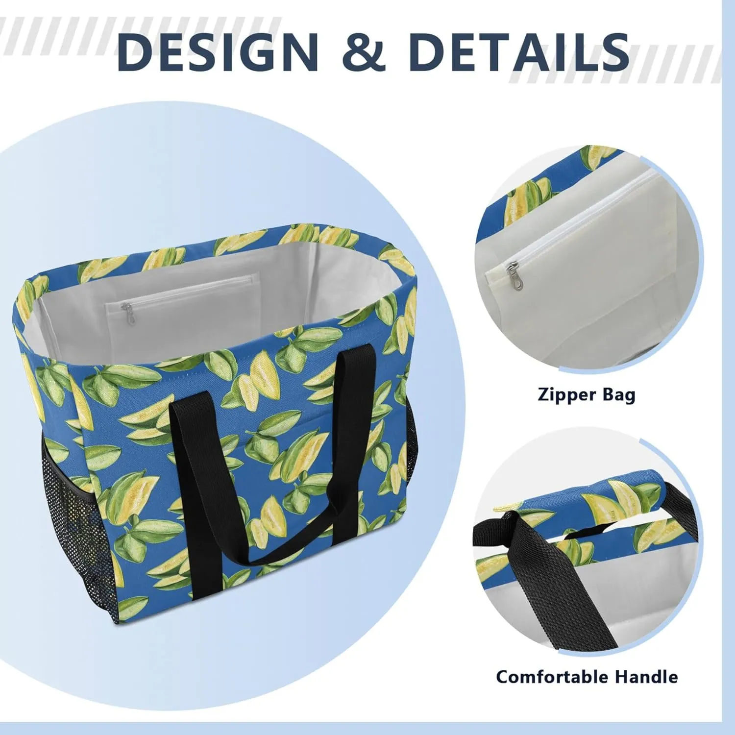 KLL Beach Totes Bags Canvas Foldable Waterproof Reusable Grocery Bag