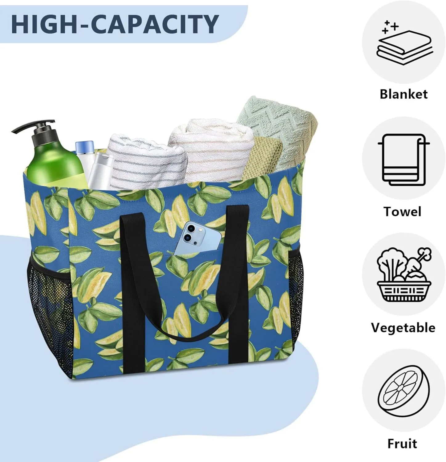 KLL Beach Totes Bags Canvas Foldable Waterproof Reusable Grocery Bag