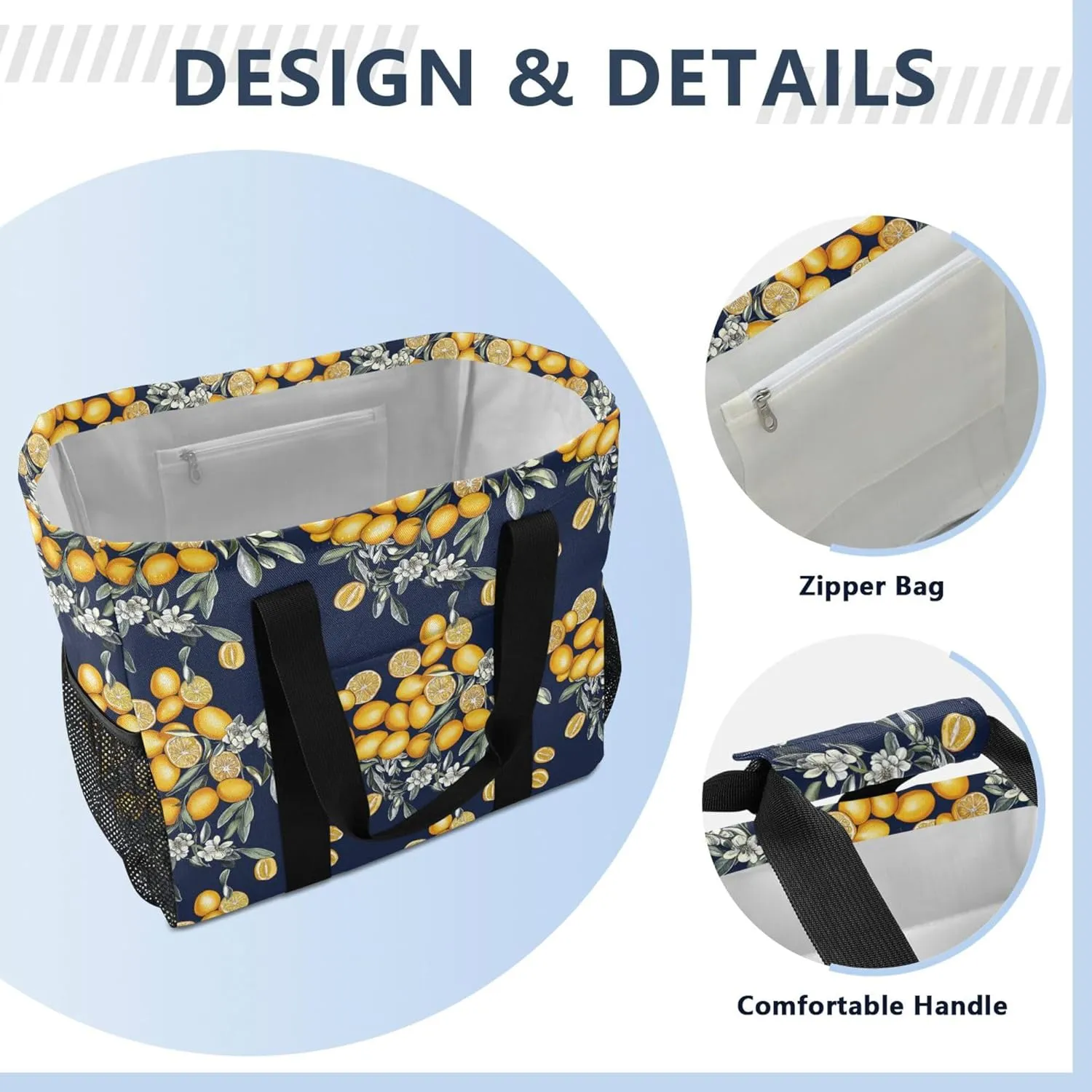 KLL Beach Totes Bags with Handles Collapsable With Pockets Grocery Bags Reusable