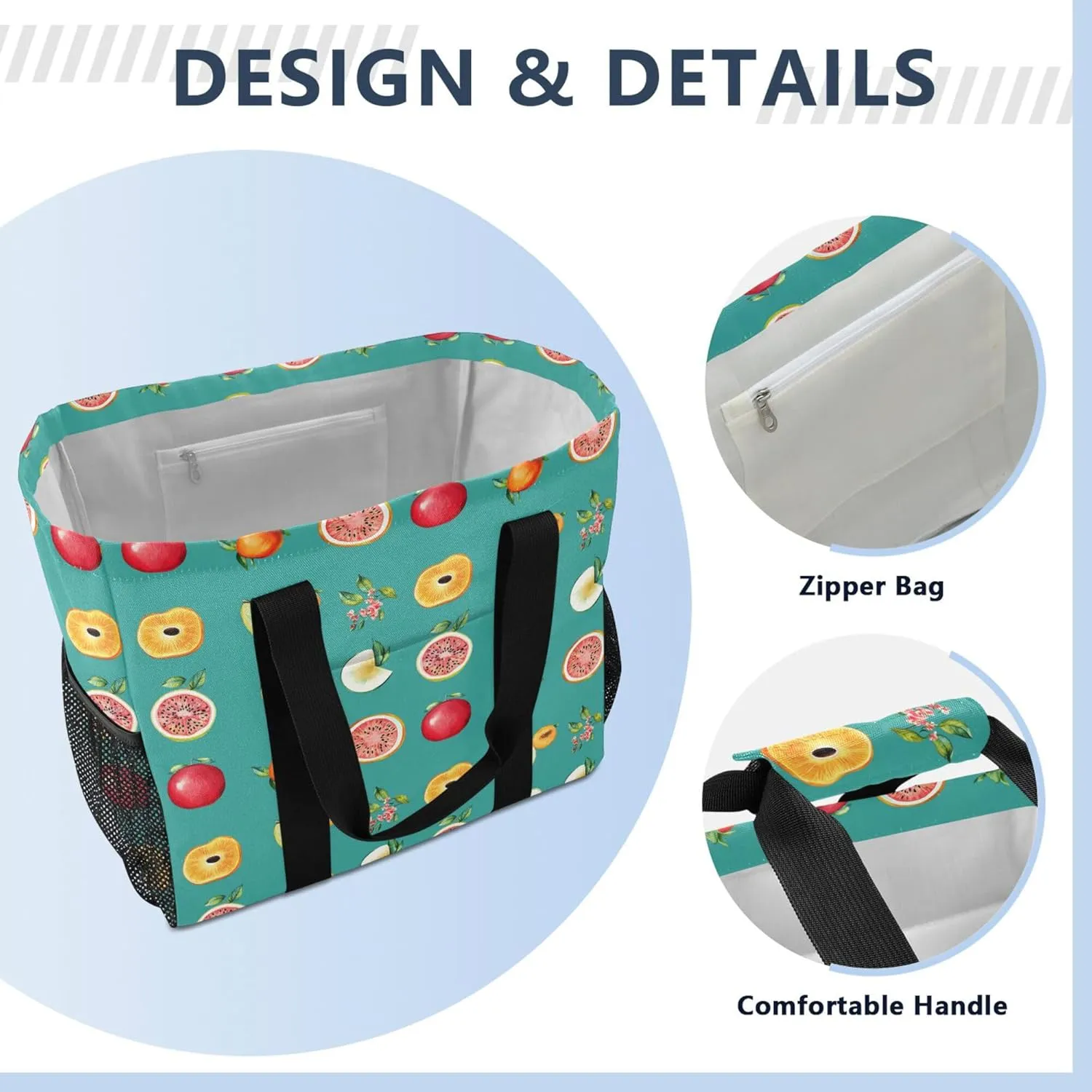 KLL Beach Totes Bags with Handles Collapsable With Pockets Grocery Bags Reusable