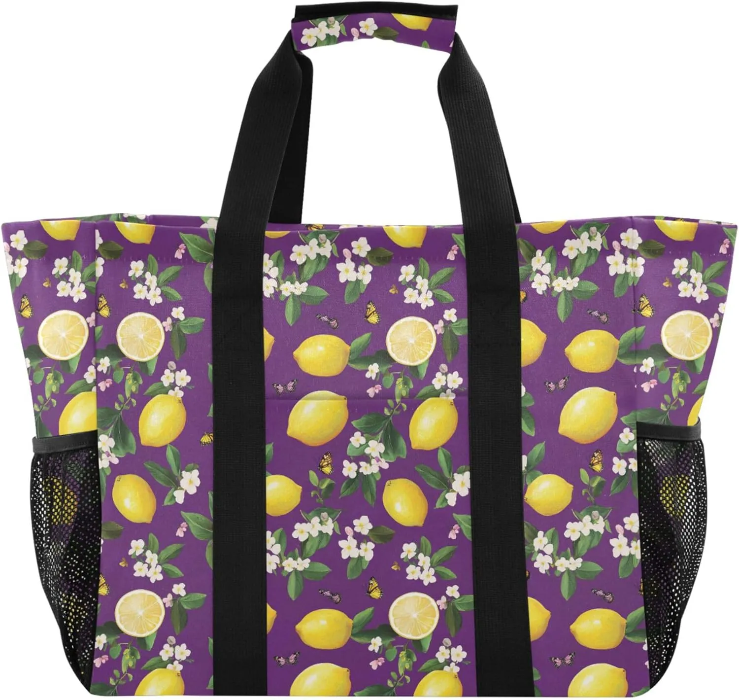 KLL Beach Totes Bags with Handles Collapsable With Pockets Grocery Bags Reusable